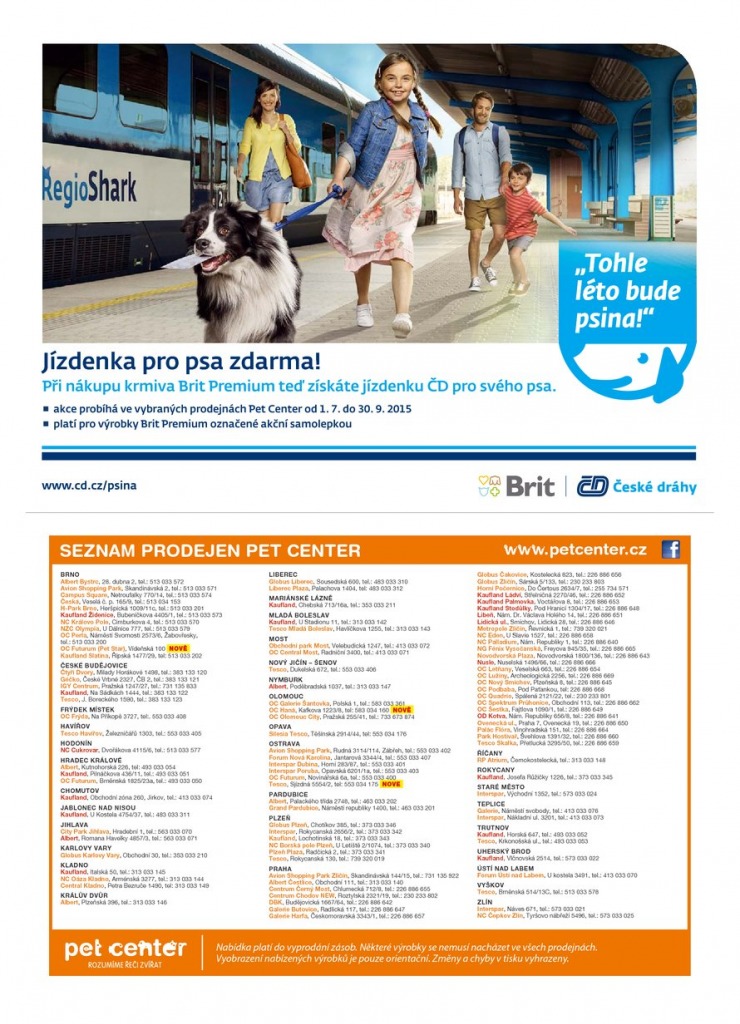 leták Pet Center Akční leták od 1.8.2015 strana 1